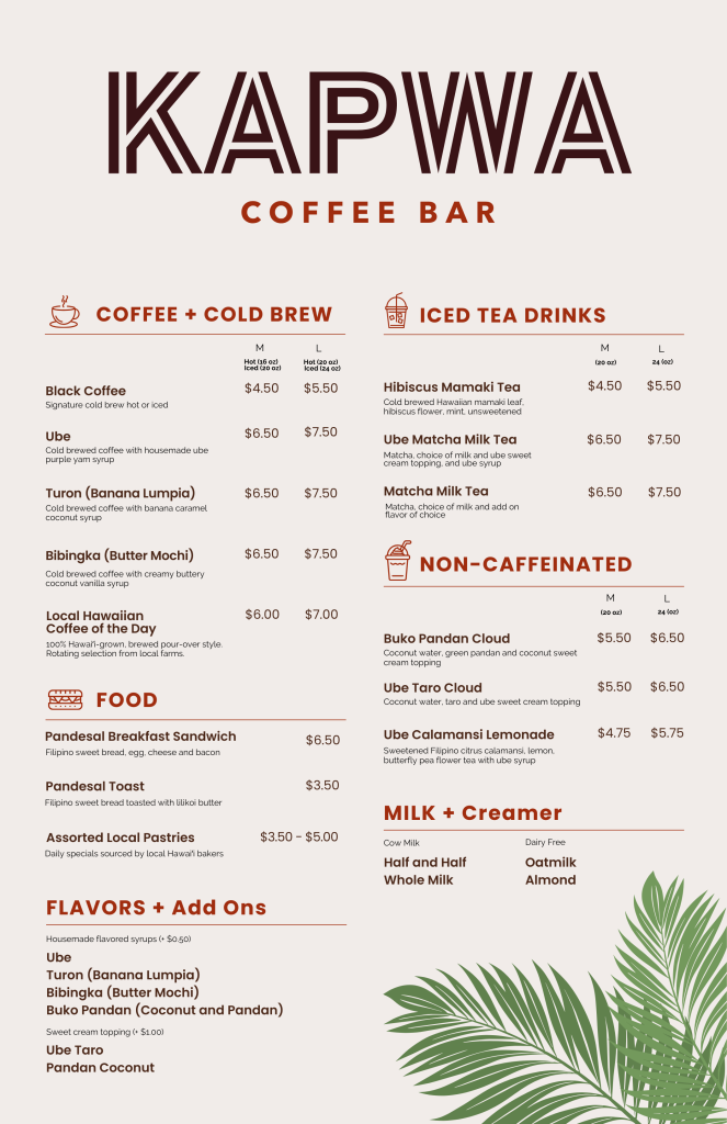 Kapwa Coffee Bar Menu